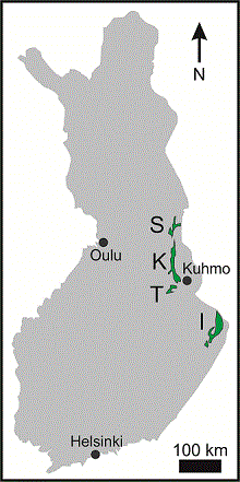 Tutkimuksen vihreäkivivyöhykkeet. Kuva: Luomus / Elina Lehtonen